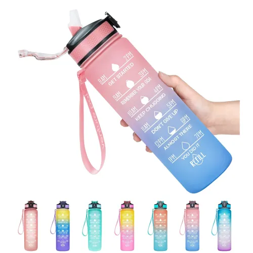 Image of Venture Pal Water Bottle With Straw, 32 Oz Water Bottles With Times
