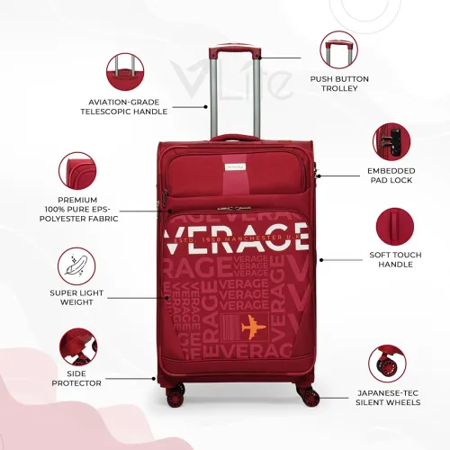 Image of Verage - Odyssey 20\'/57 cms Red Soft-Sided Cabin Size Carry-On Luggage Trolley Bag 