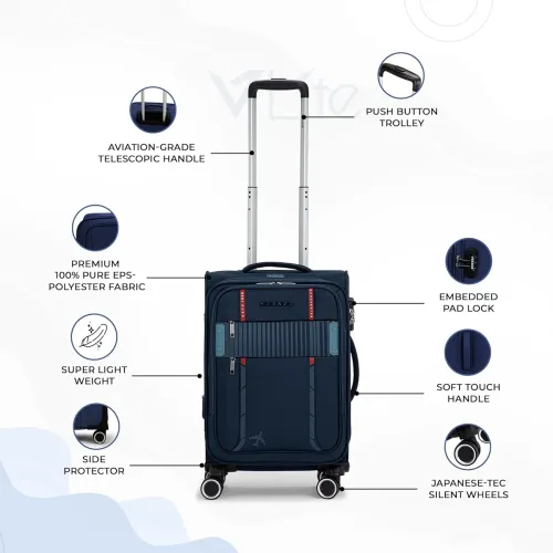 Image of Verage Specter 57 cms Blue Soft Sided Cabin Size Carry On Luggage Trolley Bag 