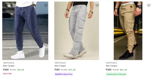 Image of Verticals Men's Cargos upto 87% Discount