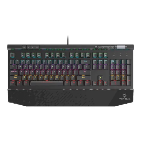 Image of Vertux Gaming Keyboard, Ergonomic USB Wired Mechanical Keyboard with Integrated Wrist Rest, Black Switches, RGB Backlit,