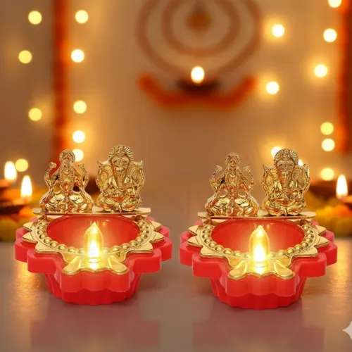 Image of VERVENIX Laxmi Ganesh Water Sensor Diya | Pack of 2