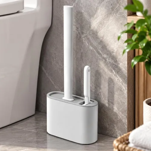 Image of VEZPAX Toilet Bowl Brush with Holder - Wall Mounted Silicone Flat Toilet Cleaner