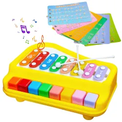 VGRASSP 2 in 1 Big Xylophone and Piano Toy for Kids with 8 Colorful Keys and Drum Sticks - Musical Instrument Toy for Baby and Toddlers - Yellow