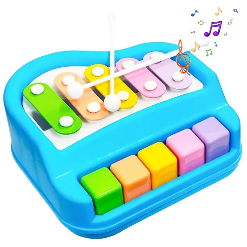 Image of VGRASSP 2 in 1 Small Xylophone and Piano Toy for Kids with Colorful Keys and Drum Sticks - Musical Instrument Toy for Ba