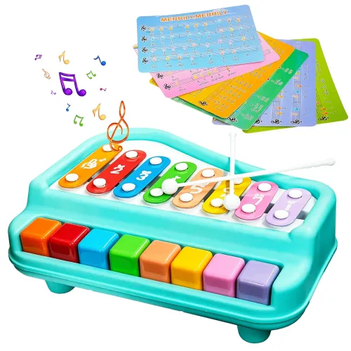 Image of VGRASSP 2 in 1 Big Xylophone and Piano Toy for Kids with 8 Colorful Keys and Drum Sticks - Musical Instrument Toy for Ba
