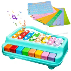 VGRASSP 2 in 1 Big Xylophone and Piano Toy for Kids with 8 Colorful Keys and Drum Sticks - Musical Instrument Toy for Ba