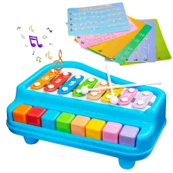 VGRASSP 2 in 1 Big Xylophone and Piano Toy for Kids with 8 Colorful Keys and Drum Sticks - Musical Instrument Toy for Ba