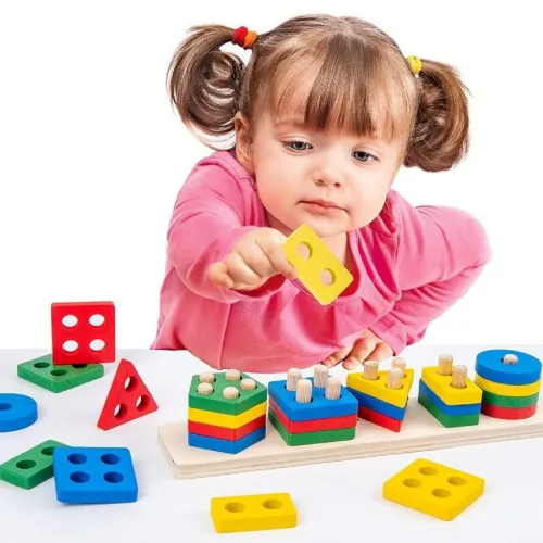 Image of VGRASSP 5 Angle Geometric Shapes Educational Wooden Puzzle 