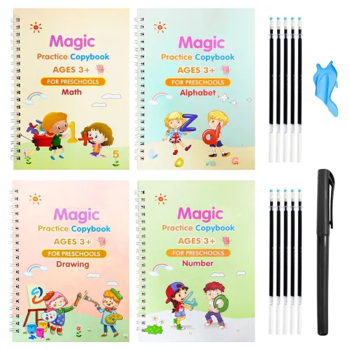 Image of VGRASSP Magic Writing Copybook Doodle and Scribble Toy Book Set Plastic and Cardboard Made Fun Learning with 4 Books 1 P
