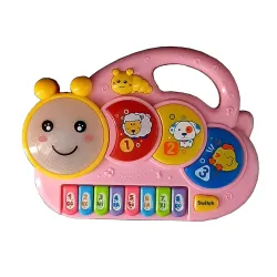 VGRASSP Musical Happy Caterpillar Piano Toy for Kids with Flashing Lights - Portable Keyboard Instrument for Boys and Girls (Pink)
