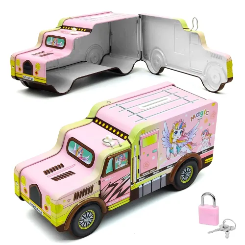 Image of VGRASSP Unicorn Theme Metal Bus Piggy Bank Toy for Kids