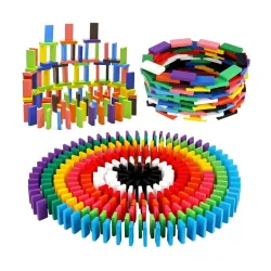 VGRASSP 120 PCS Super Domino Blocks, 12 Colors Bulk Wooden Dominoes - Building Block Tile Game Racing Educational Toy fo