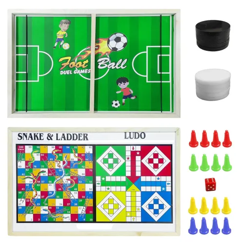 Image of VGRASSP 3-in-1 Wooden Ludo, Snake & Ladder, Sling Puck Game