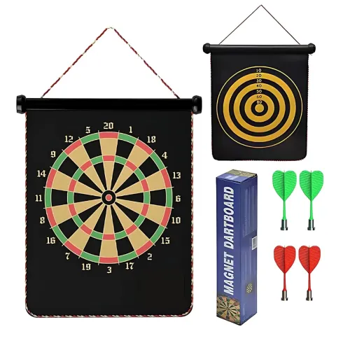 Image of Vibgyor Vibes Double-Sided Portable, Foldable Magnetic Dart Board with Non-Pointed Darts – Multicolor Dart Board with 4 