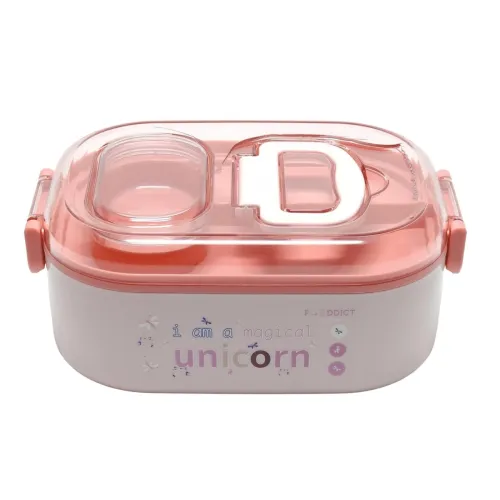 Image of Vibgyor Vibes Thermal Stainless Steel Unicorn Cartoon Print Insulated Stainless Steel Lunch Box with a Fork for Boys/Gir