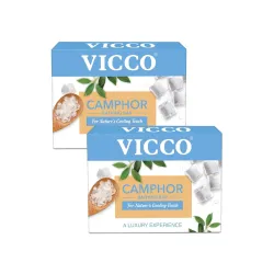 Vicco Camphor Bathing Bar | Bathing Soap for Sooothing, Moisturizing, Hydrating and Skin Brightening | Suitable for All Skin Types | Men and Women, 100 gm Each Pack of 2
