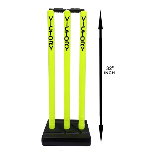 Image of VICTORY Heavy Cricket Stumps Plastic Wickets Set with 3 Stumps + 2 Bails + 1 Stand | Full Size Wickets for Cricket Groun