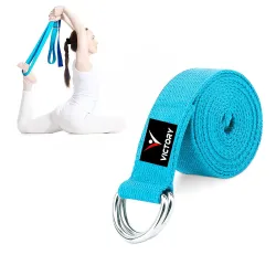 VICTORY Cotton Yoga Belt for Stretching and Exercise, Blue