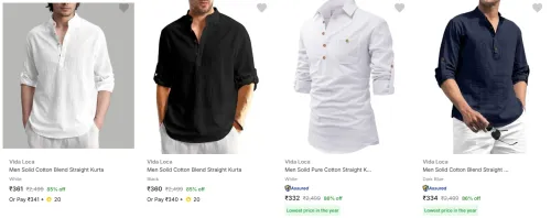 Image of Vida Loca Men's Kurtas at minimum 74% Discount