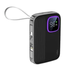 VIDA VoltBox 10-10000mAh Power Bank, 22.5 W Fast Charging, Digital LED Display, Integrated USB-C & Lightning Cables