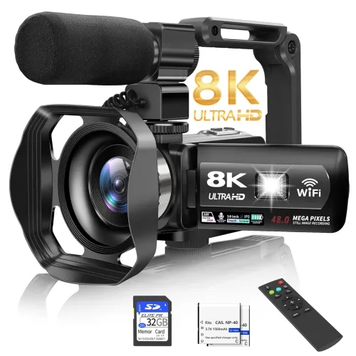 Image of Video Camera 8K 48MP UHD WiFi Camcorder with Mic