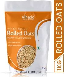 Vihado 100% Rolled Oats | Premium Golden Rolled Oats, Gluten Free Oats with High Fibre, 100% Whole Grain, Non GMO, No Ad