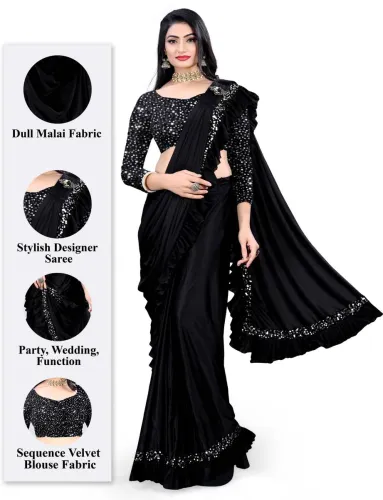 Image of Vijatree Black Lycra Ready-to-Wear Saree.