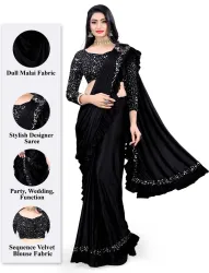 Vijatree Black Lycra Ready-to-Wear Saree.