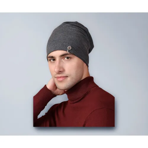 Image of VIMAL JONNEY Dark Grey Cotton Blended Free Size Beanie Cap