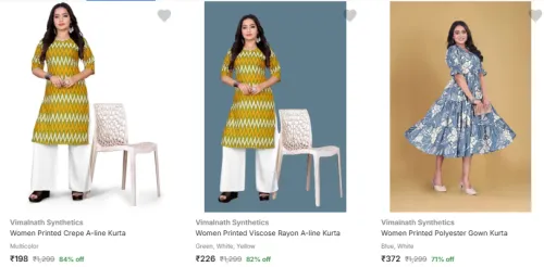 Image of Vimalnath Synthetics Womens Kurtas Starting @ ₹198
