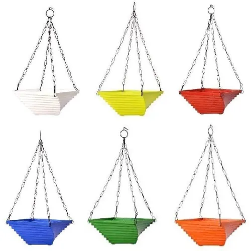 Image of Go Hooked ViMe Plastic Twister Flower Hanging Pots Set for Plants Garden, Balcony (9 x 9 x 4.5 Inch, Multicolour) - Pack