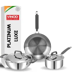 Vinod Luxury Edition Triply Stainless Steel Cookware Set 5 Pc - Superior Finish, Cool Grip Handles, Mastercrafted Durabi