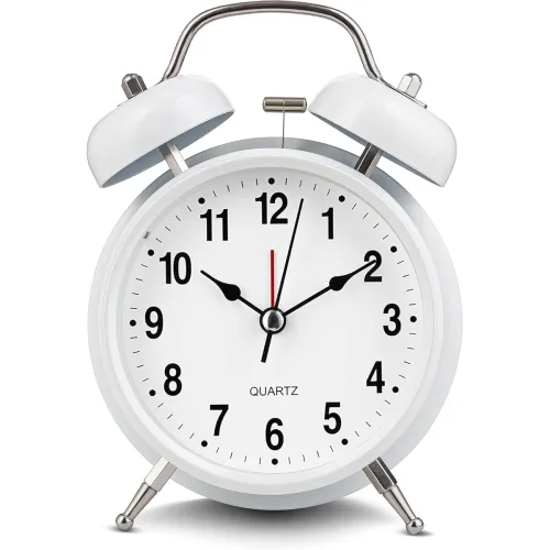 Image of Vintage Twin Bell Alarm Clock with LED Light (White)