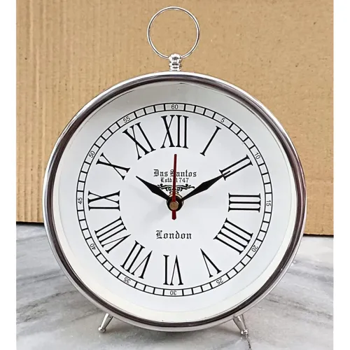 Image of Vintage Handmade Roman Numeral Wooden Table Clock