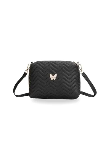Image of Vintage Vegan Leather Women Sling Bag | Black Color