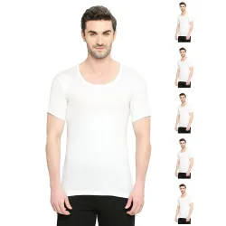 VIP Bonus Mens Round Neck Half Sleeve White Vest (Pack of 6)