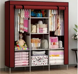 vipash C1 Premium 3 Door 8 Shelf PVC Carbon Steel Collapsible Wardrobe (Finish Color - MAROON, DIY(Do-It-Yourself))