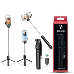Virtutron Extendable Bluetooth Selfie Stick Tripod | Rechargeable Fill Light & 360° Rotation | Compatible with iPhone & Android Phones for Vlogging & Photography (1 Meter) – Black