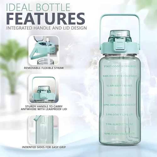 Image of VISBY INDIA 2L Motivational Water Bottle with Time Marker & Straw