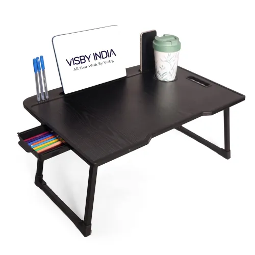 Image of VISBY INDIA Foldable Wooden Mini Laptop Table for Bed, Study Table with Drawer