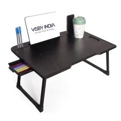 VISBY INDIA Foldable Wooden Mini Laptop Table for Bed, Study Table with Drawer