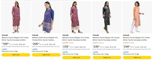 Image of Vishudh womens kurtas upto 79% discount 