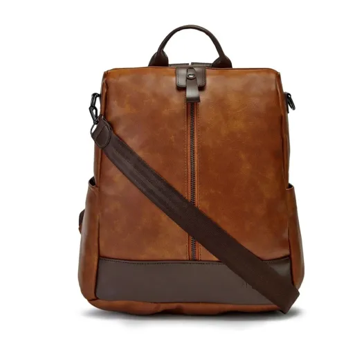 Image of VISMIINTREND Tan Leather Backpack