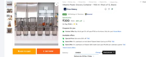 Image of Vittamix Plastic Grocery Container - 1100 ml (Pack of 12