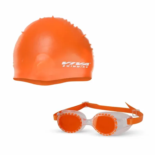 Image of Viva Sports Combo Set of Swimming Cap and Goggles (Orange)