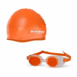 Viva Sports Combo Set of Swimming Cap and Goggles (Orange)