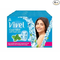 Vivel Cool Mint, Soft Fresh Skin Soap, 600g (150g - Pack of 4), Soap for Women & Men for Soft, Glowing & Moisurised Skin