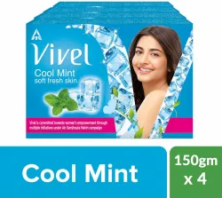 Vivel Cool Mint Soap Bathing Bar, for Soft, Glowing & Moisturized Skin (4 x 150 g)