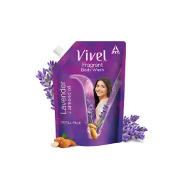 Vivel Fragrant Body Wash, Lavender & Almond Oil Shower Gel, 1300ml Supersaver XL Refill Pouch, Moisturizing Bodywash, Soft & Smooth Skin, Effective Cleansing, For Women & Men
